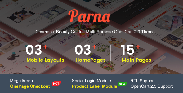 Parna - Multipurpose Responsive OpenCart 2.3 Theme | Cosmetic Store | Beauty Center | Fashion Store